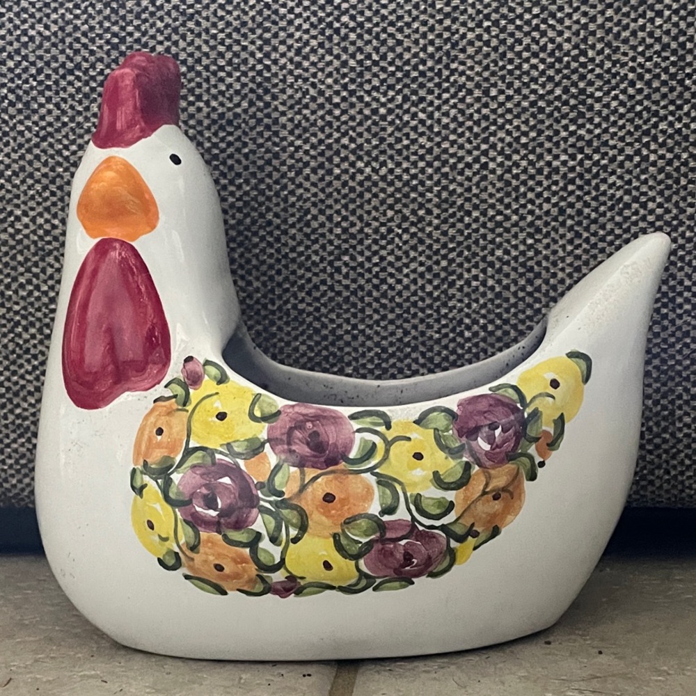 Colorful Floral Chicken Ceramic Planter